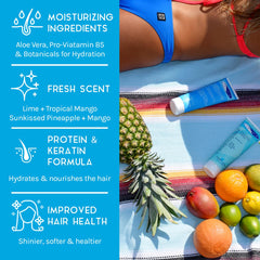 TRISWIM chlorine-out conditioner bottle provides hydrating shine after chlorine exposure.