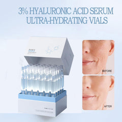 Tropame 3% HA serum vials closeup highlights compact, easy-to-use ampoules for hydration.