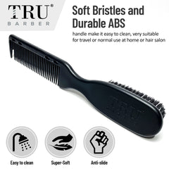 TRU BARBER PRO Fading Brush in use during haircut for even strokes.