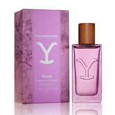 Tru Fragrance Beauty Yellowstone Dusk bottle on vanity for lasting evening wear.