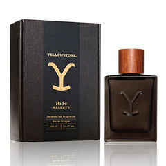 Tru Fragrance Beauty Yellowstone Ride Reserve bottle on dark wood for refined daily wear