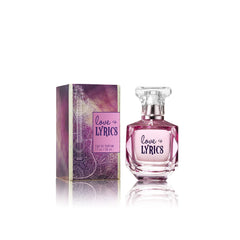 Tru Fragrance Love and Lyrics bottle closeup with raspberry and peach notes for a vibrant start