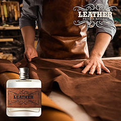 Tru Western Leather cedarwood touches closeup emphasizes refined masculinity for after-shave pairings.