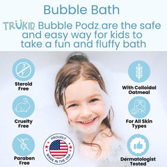 TruKid bathtub filled with gentle bubbles demonstrating tear-free playtime