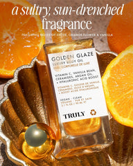Truly Beauty Golden Glaze gold-shimmer-on-skin shows instant radiance.