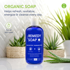 Truremedy Naturals Shea Butter No Fragrance Body Wash bottle pour for quick refreshing cleanse.