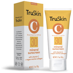 TruSkin Mineral Sunscreen SPF 30 application shot showing even blending on the face