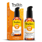 TruSkin Sunscreen Serum SPF30 bottle demonstrates mineral protection for daily facial use.