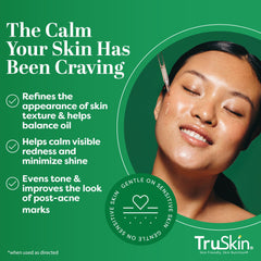 TruSkin Tea Tree Oil Acne Serum ingredients close-up highlight tea tree, salicylic acid, niacinamide.