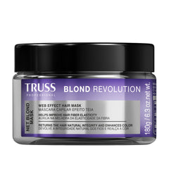 TRUSS Blond Revolution Net Blond Hair Mask jar close-up showing creamy texture for color refreshment.