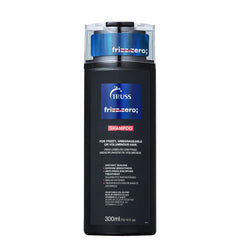 TRUSS Frizz Zero Shampoo bottle on shelf highlights anti-frizz formula for smoother hair.