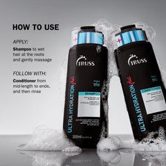 TRUSS Ultra Hydration PLUS Shampoo packaging shot highlights pH-balanced formula.