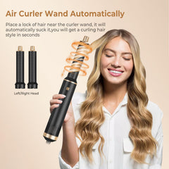 Trylater hot-air brush 360 airflow for fast frizz-control on damp hair.