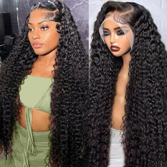 tsiyu 13x6 deep wave lace front wig 28inch closeup showing natural hairline and full waves