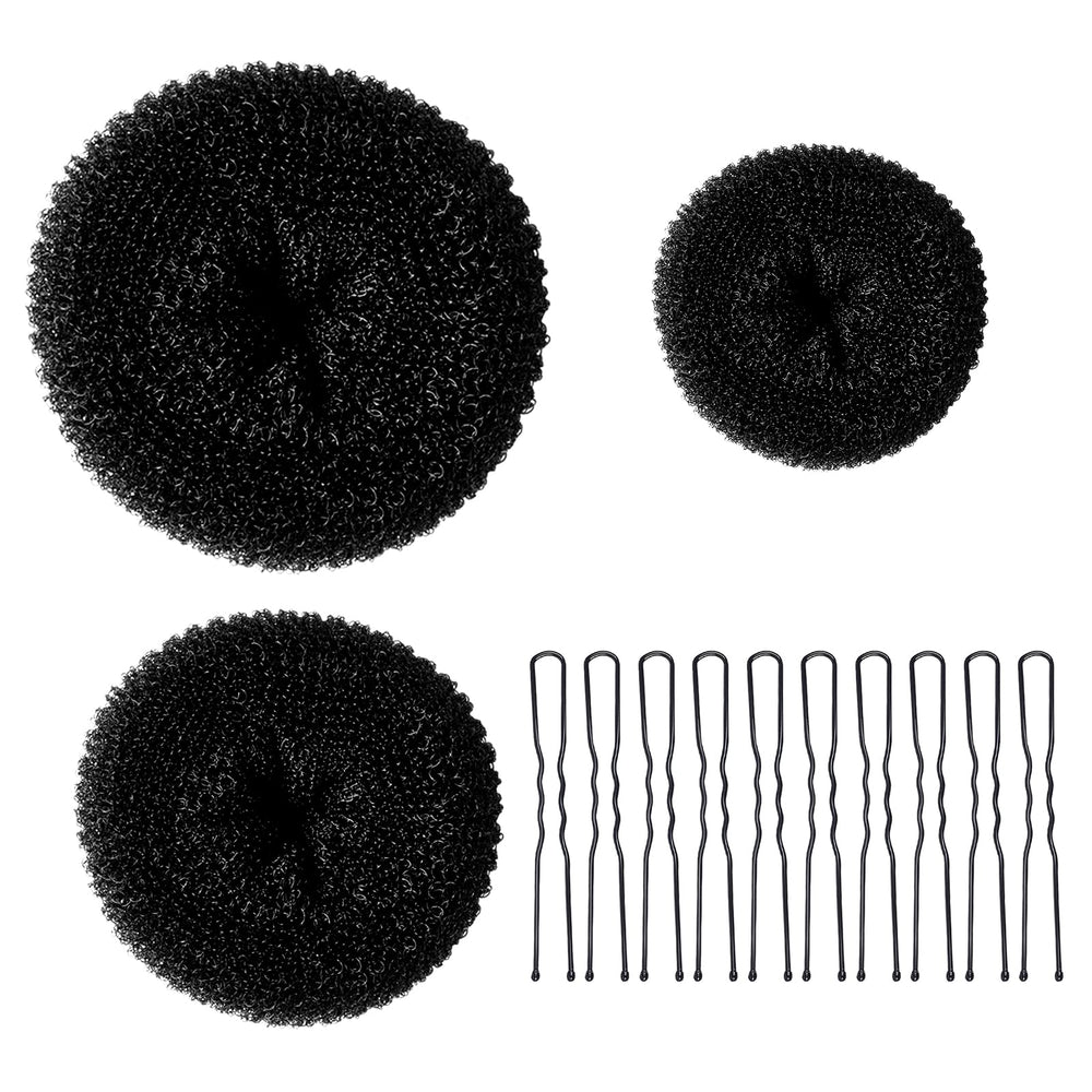 TsMADDTs dount bun maker 3pcs package back view demonstrates versatile sizing for all hair types