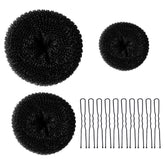 TsMADDTs dount bun maker 3pcs package back view demonstrates versatile sizing for all hair types