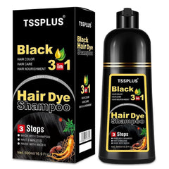 TSSPLUS Black Hair Dye Shampoo bottle-front for easy at-home color application