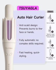 Tourmaline ceramic coating on TSUYAGLA curler reduces frizz and enhances shine.