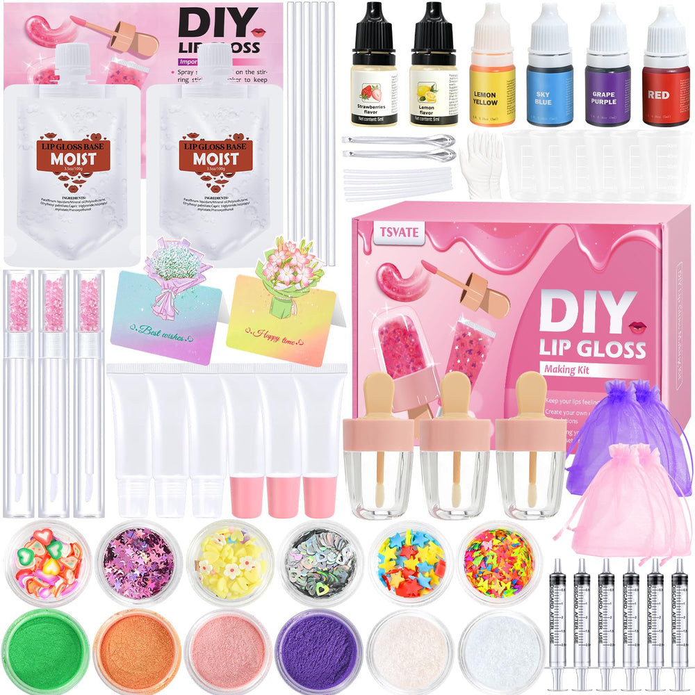 TSVATE lip gloss kit packaging and components for creative styling.