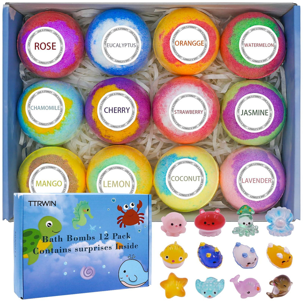 TTRWIN bath bombs reveal a surprise sea animal toy with rainbow bubbles rising