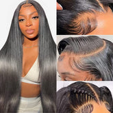TTSMINS 24-inch lace front wig front view in natural black with baby hair