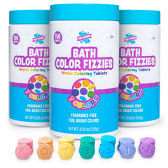 Tub Works Bath Color Fizzies three-pack in a colorful display for kids' bath