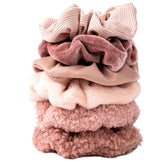 TUCEWP six-pack pink velvet scrunchies show soft hold for long hair