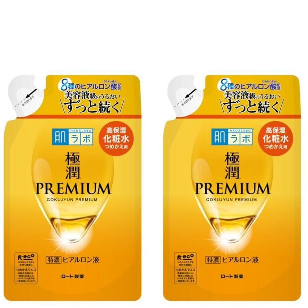 TUKIMA Hada Labo Premium Lotion refill 2-pack packaging for easy hydration renewal.