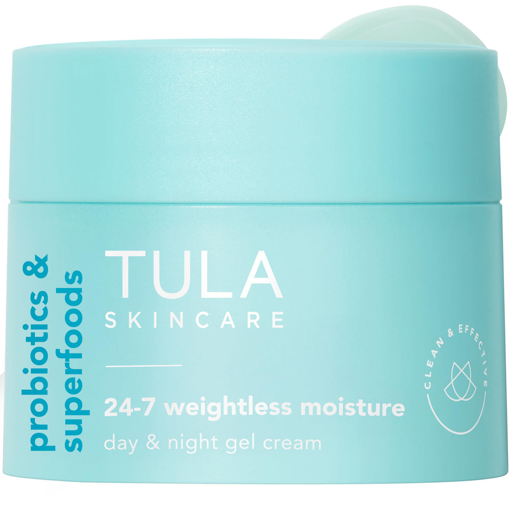TULA 24-7 Moisture Gel Cream travel-size jar shown for on-the-go hydration.