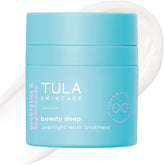 TULA Beauty Sleep Overnight Repair jar shows overnight rejuvenation for smoother skin