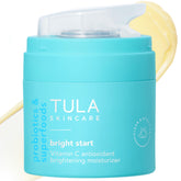 TULA Bright Start moisturizer packaging on a clean vanity for skincare routine (brand/product visibility).
