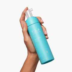 TULA Keep It Clear foam action close-up highlighting rich lather for gentle cleansing.