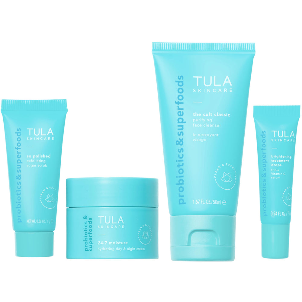 TULA Purifying Cleanser on-the-go setup for refreshing cleanse and balanced skin.