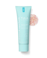 TULA Take Care + Polish bottle closeup shows gentle exfoliation for radiant skin.