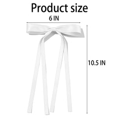 TULOBI white satin bow clip long tail adds elegant ponytail accent