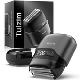 Tulzim electric foil shaver face closeup highlights precision titanium blades for smooth grooming