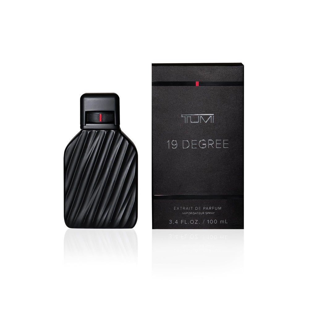 TUMI 19 Degree bottle pour showcases a bold woody fragrance ideal for confidence.