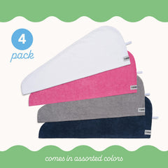 Turbie Twist grey towel wrap showing secure twist-and-loop for travel.