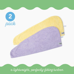 Turbie Twist lilac lemon hair wrap close-up showing anti-frizz microfiber