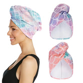 Turbie Twist Mermaid hair towel close-up showing plush microfiber for fast drying