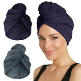 Turbie Twist microfiber hair towel Evening Blue pack shot—soft, quick-drying travel essential