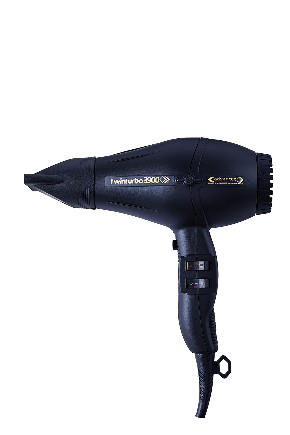 Turbo Power Twin Turbo 3900 motor closeup highlights durable professional performance for daily styling.