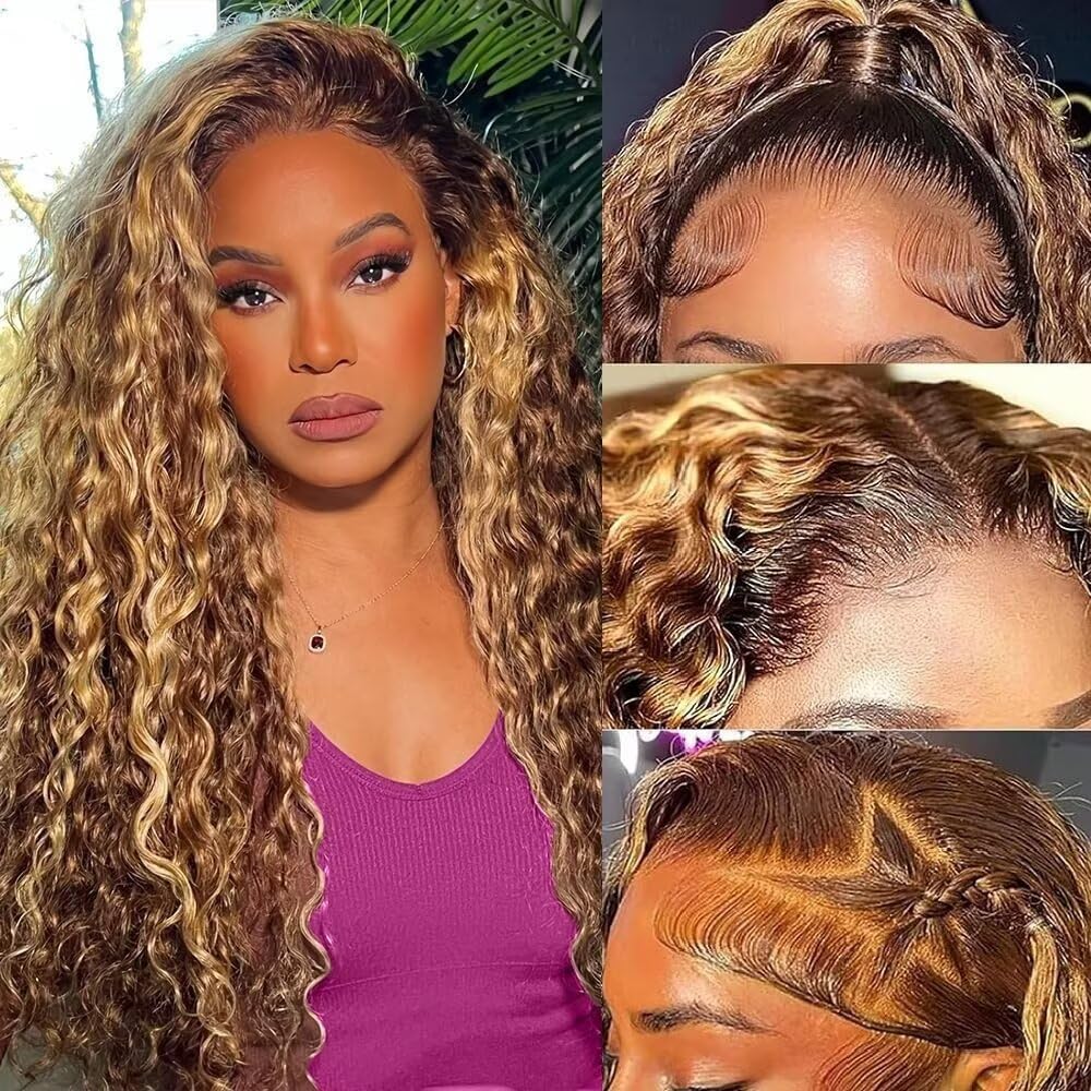 Tuviso Ombre Highlight Deep Wave Wig 26in for natural look and versatile styling.