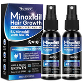 Tuymec 5% Minoxidil spray bottle shown for daily hair growth support.