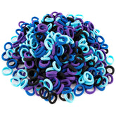 TVINLIK 400pcs baby hair ties mixed blue close-up showing gentle elasticity for kid-friendly hairstyles.