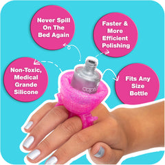 Tweexy Nail Polish Holder Ring angled bottle view highlights quick access during manicure.