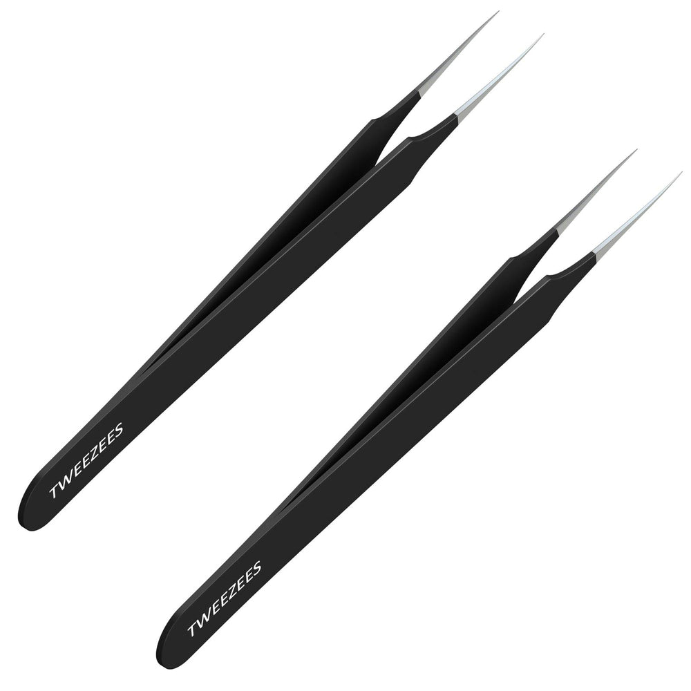 Tweezees ingrown-hair tweezers 2-pack in black for precise hair and splinter removal.