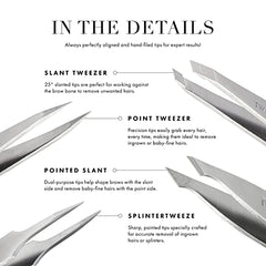 Tweezerman aligned hand-filed tips closeup showcases consistent grip for root-level removal.