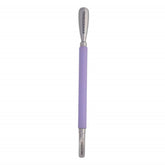 Tweezerman Dual Sided Pushy scoop end for precise cuticle shaping and gentle nail cleaning.