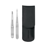 Tweezerman Petite Tweeze Set in black travel case for precise brow shaping on the go.